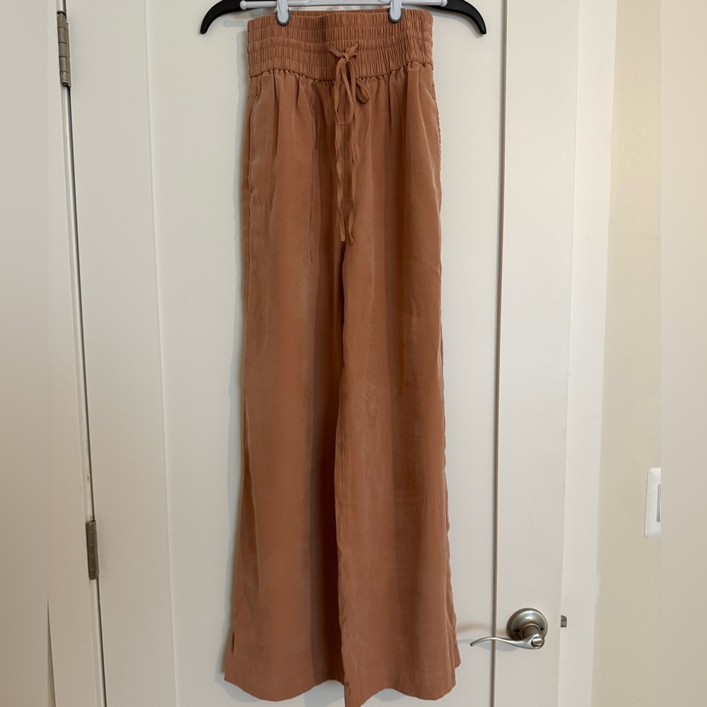 Open Edit Tan High-Waisted Wide-Leg Pants